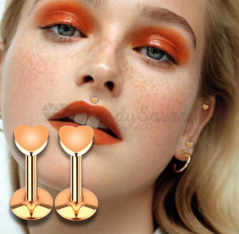 4-Piece Rose Gold Plated CZ Stud Piercing Set - 16g, Surgical Steel, For Helix, Lip, Labret, Monroe