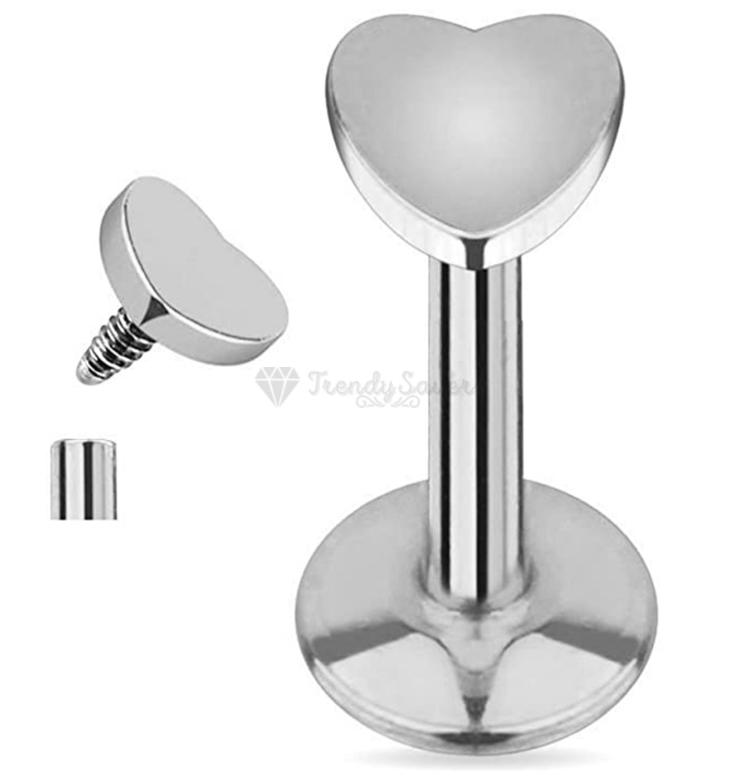 5MM Cartilage Helix Labret Monroe Ear Stud Ring Silver Heart Shape Piercing Pair