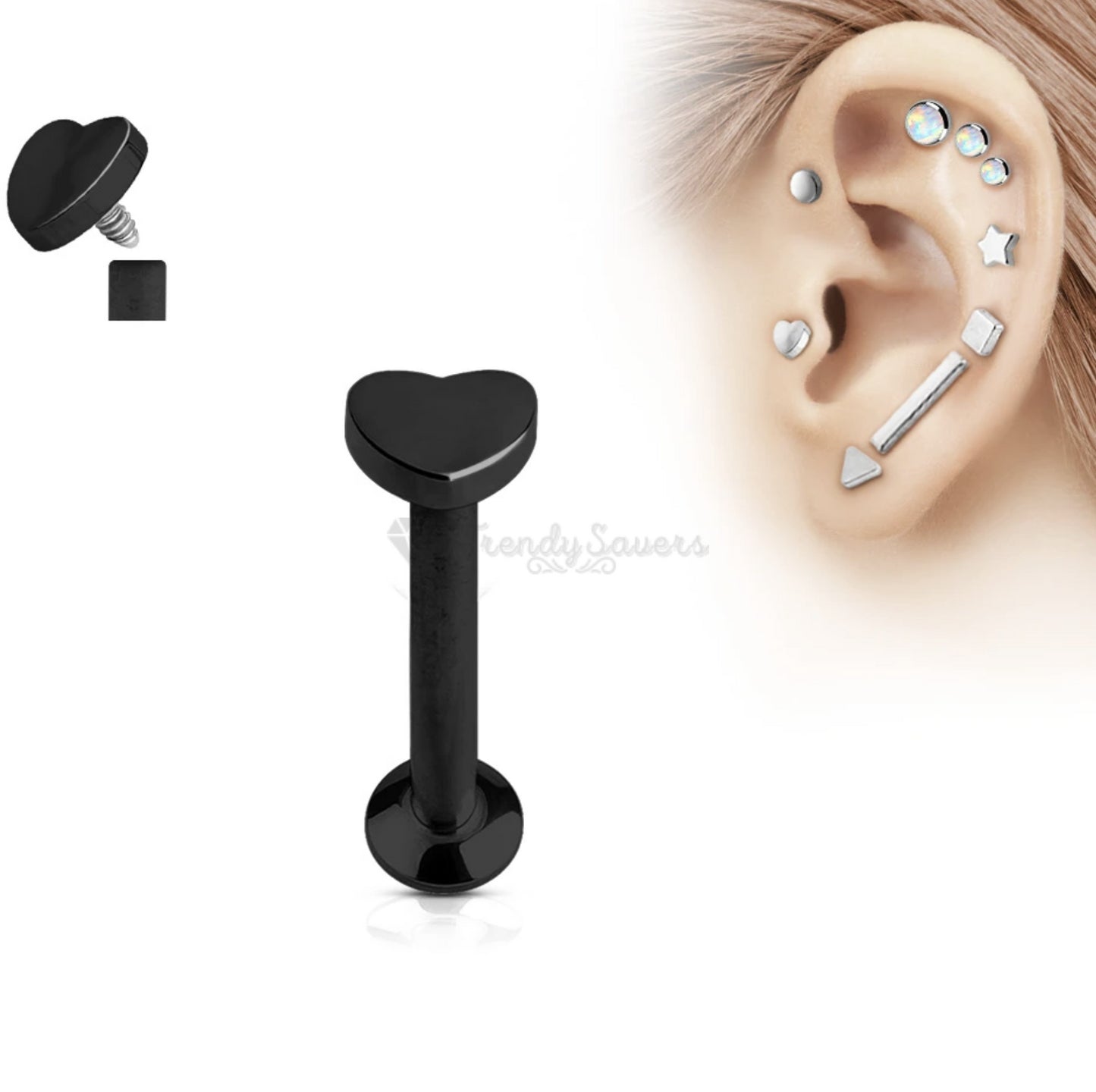 5MM Acrylic Bar Pair Labret Monroe Cartilage Helix Tragus Nose Black Stud Rings