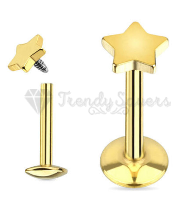 14K Gold Plated Surgical Steel Labret Lip Stud Ear Cartilage Helix Ring 3MM Pair