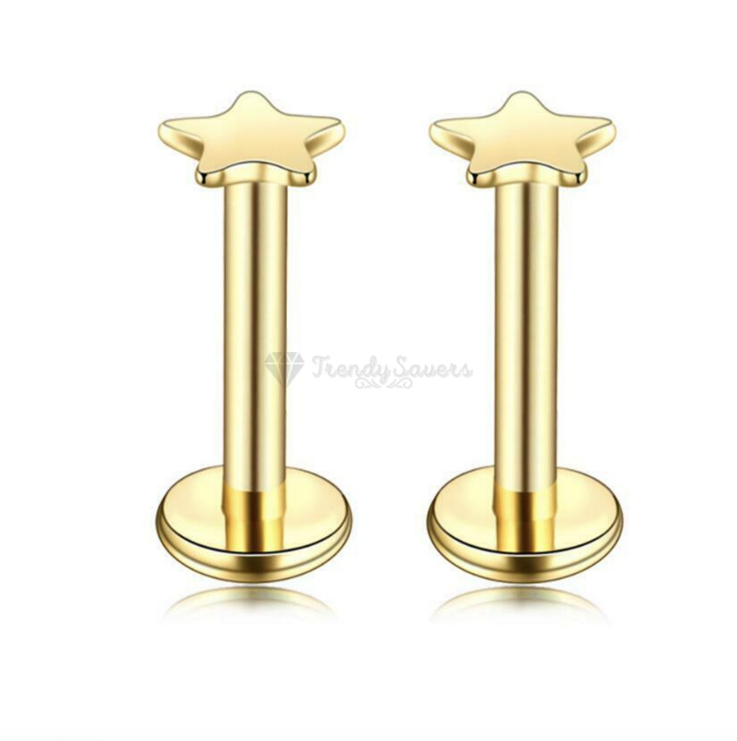 14K Gold Plated Surgical Steel Labret Lip Stud Ear Cartilage Helix Ring 3MM Pair