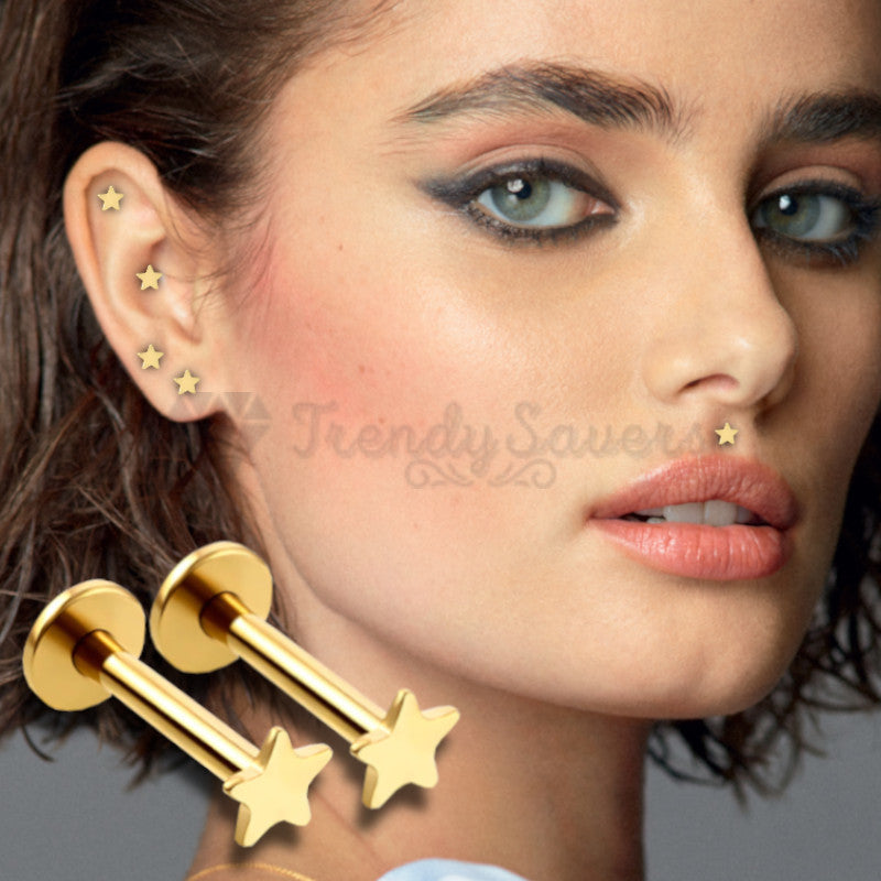 14K Gold Plated Surgical Steel Labret Lip Stud Ear Cartilage Helix
