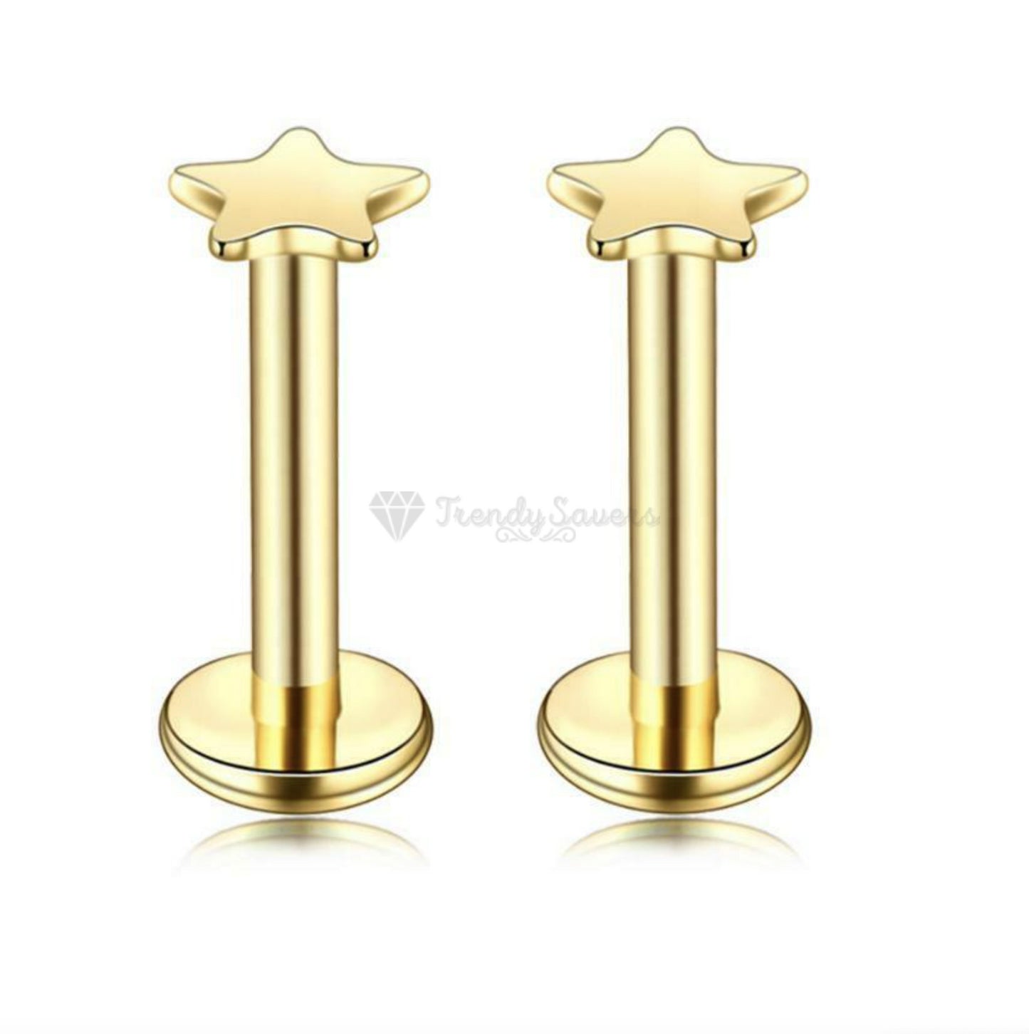 14K Gold Plated Surgical Steel Labret Lip Stud Ear Cartilage Helix Ring 3MM Pair
