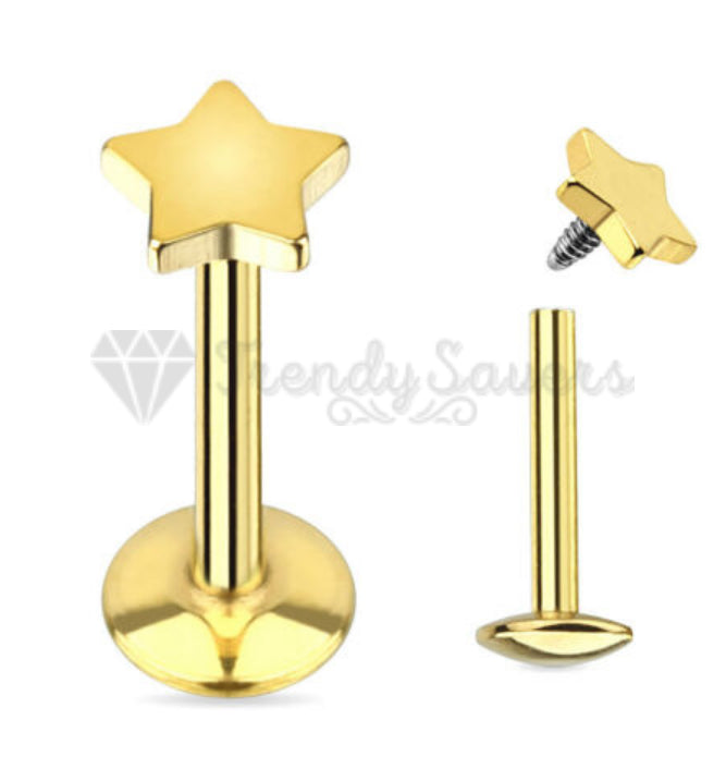 14K Gold Plated Surgical Steel Labret Lip Stud Ear Cartilage Helix Ring 3MM Pair