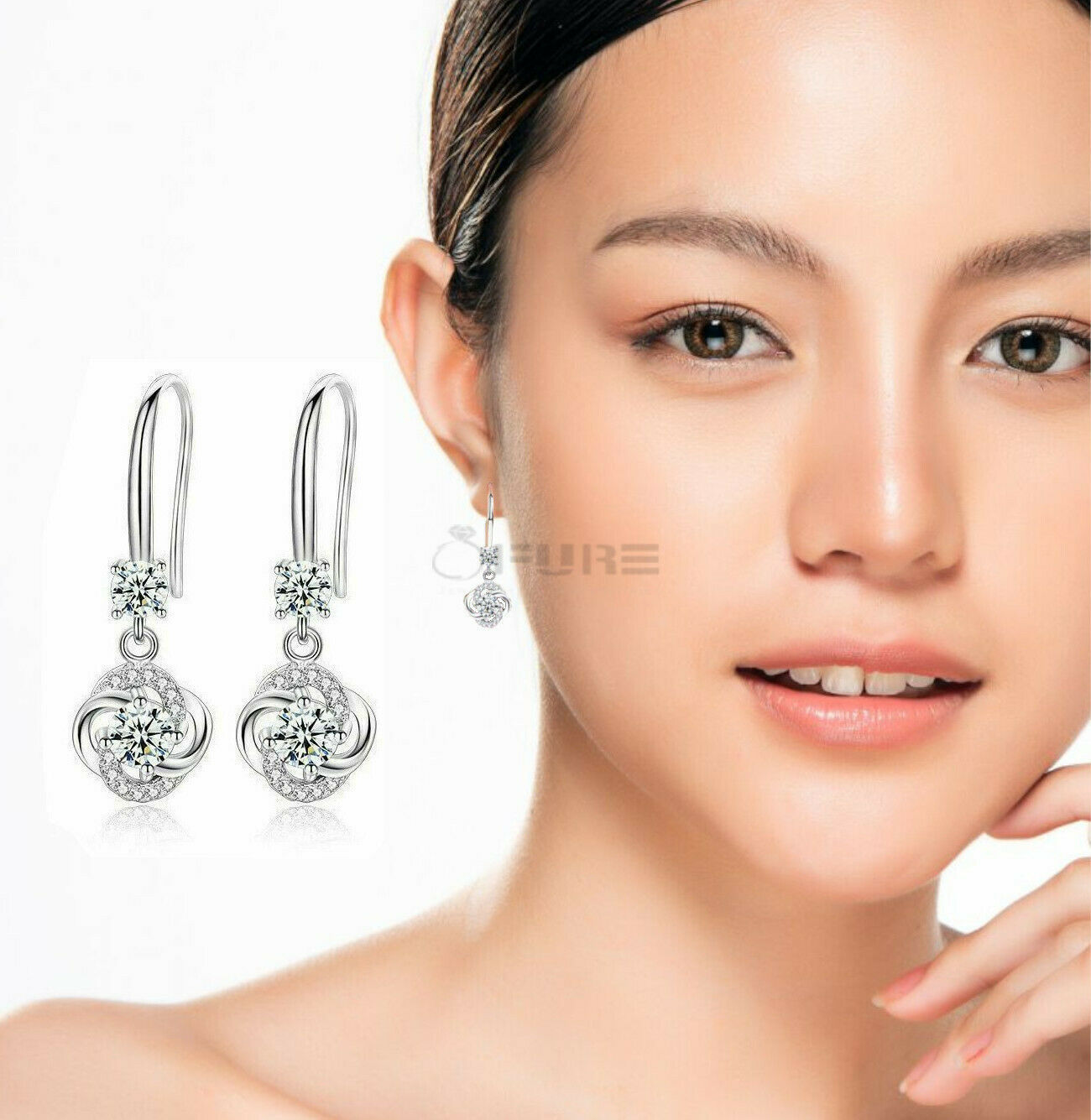 Stunning White Boho Crystal 925 Sterling Silver Drop Dangle Earrings CZ Women UK