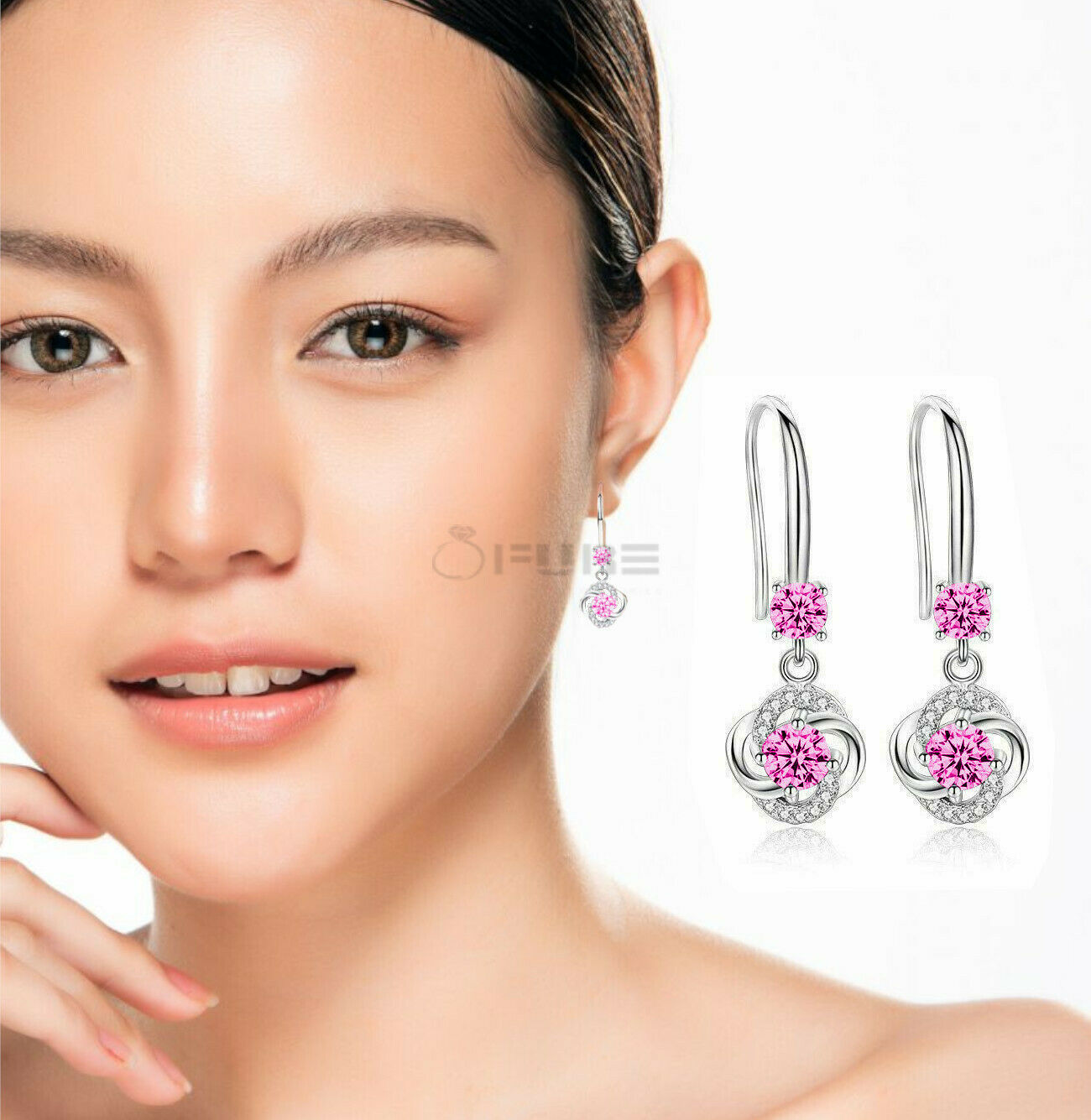 Women Girls Pink 925 Sterling Silver Boho Crystal Drop Dangle Earrings Jewellry