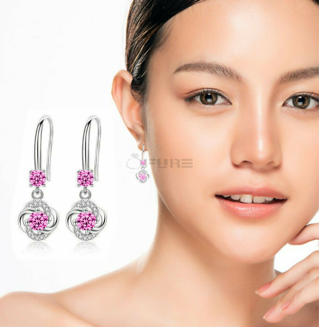 Women Girls Pink 925 Sterling Silver Boho Crystal Drop Dangle Earrings Jewellry