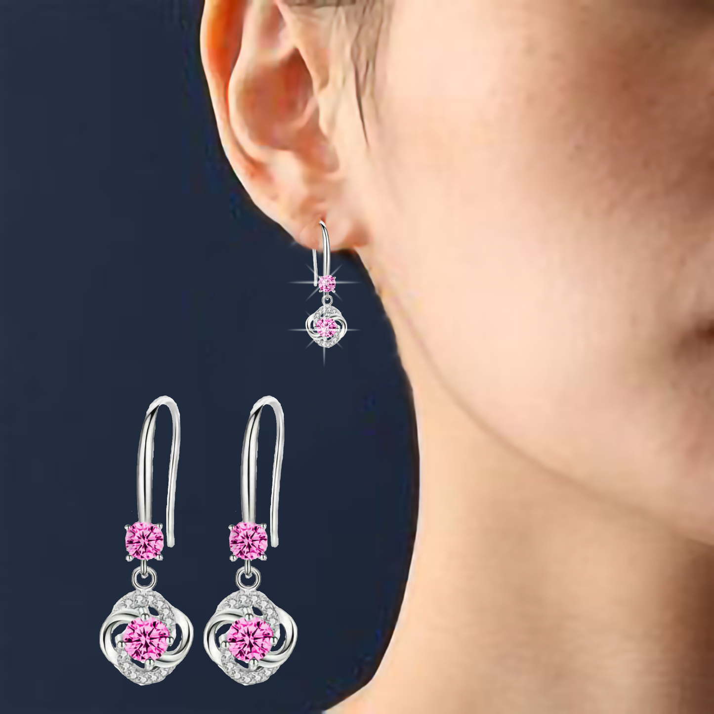 Women Girls Pink 925 Sterling Silver Boho Crystal Drop Dangle Earrings Jewellry