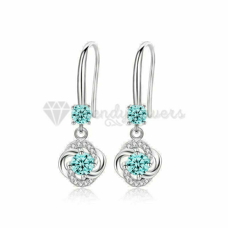 Modern Crystal Blue 925 Sterling Silver Boho Drop Dangle Earrings CZ for Women