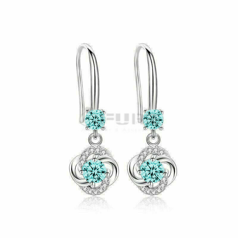 Modern Crystal Blue 925 Sterling Silver Boho Drop Dangle Earrings CZ for Women