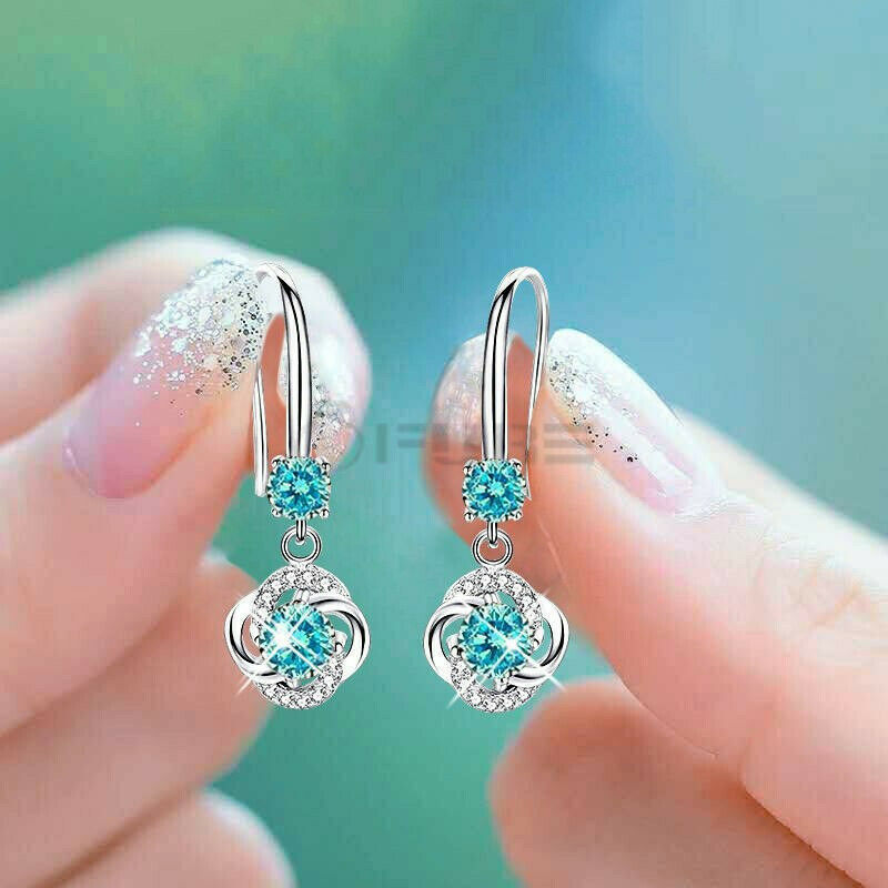 Modern Crystal Blue 925 Sterling Silver Boho Drop Dangle Earrings CZ for Women