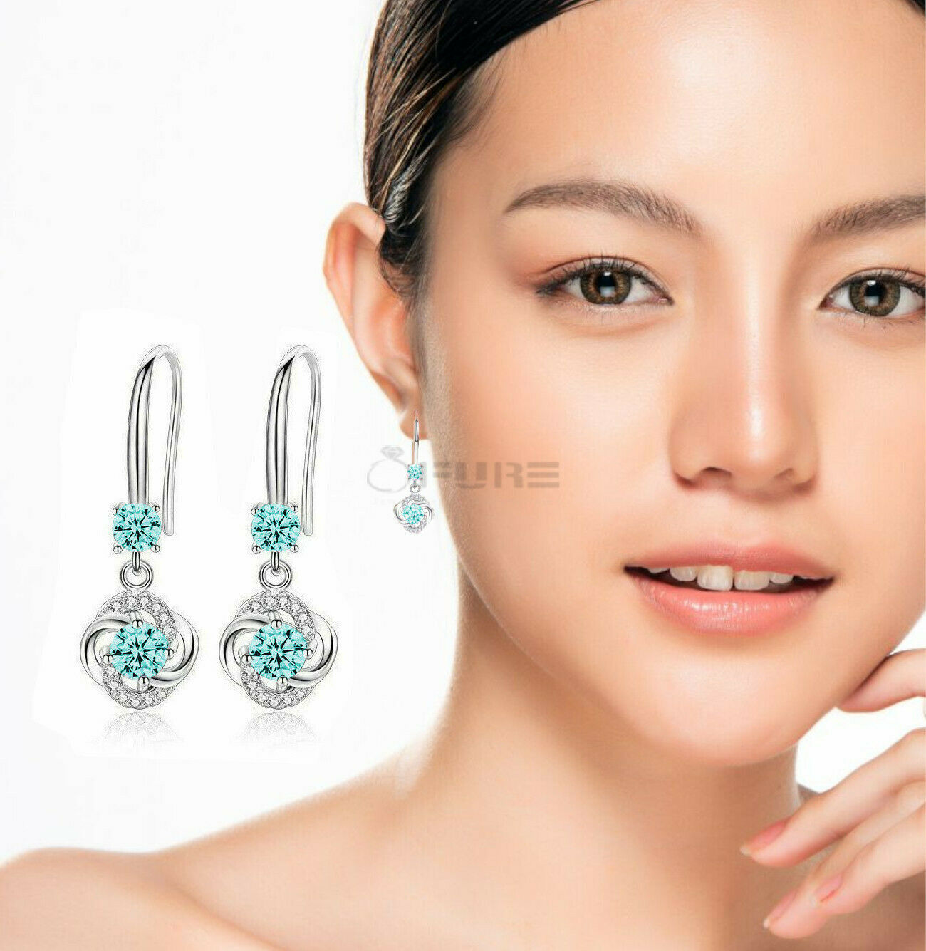 Modern Crystal Blue 925 Sterling Silver Boho Drop Dangle Earrings CZ for Women