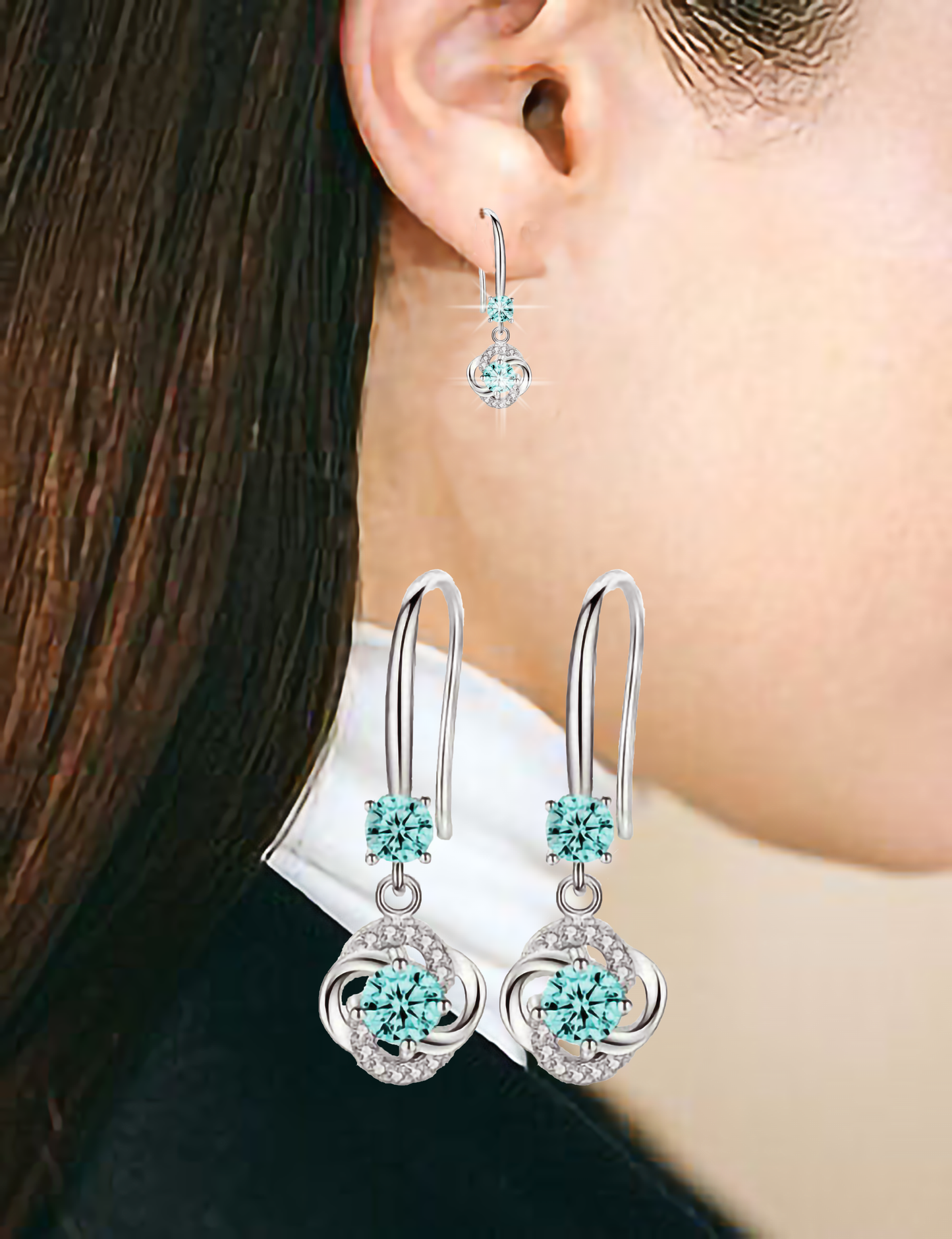 Modern Crystal Blue 925 Sterling Silver Boho Drop Dangle Earrings CZ for Women