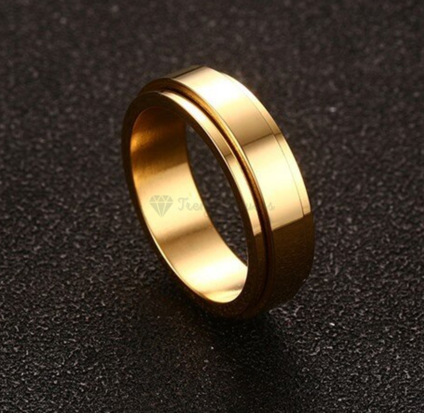 Classic Gold Plated Spinner Fidget Ring Promise Wedding Band Fit Size 8 (18mm) Q