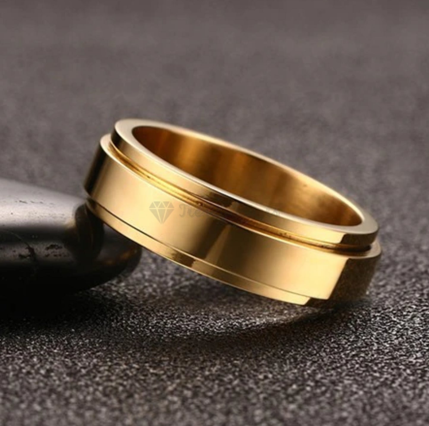 Classic Gold Plated Spinner Fidget Ring Promise Wedding Band Fit Size 8 (18mm) Q