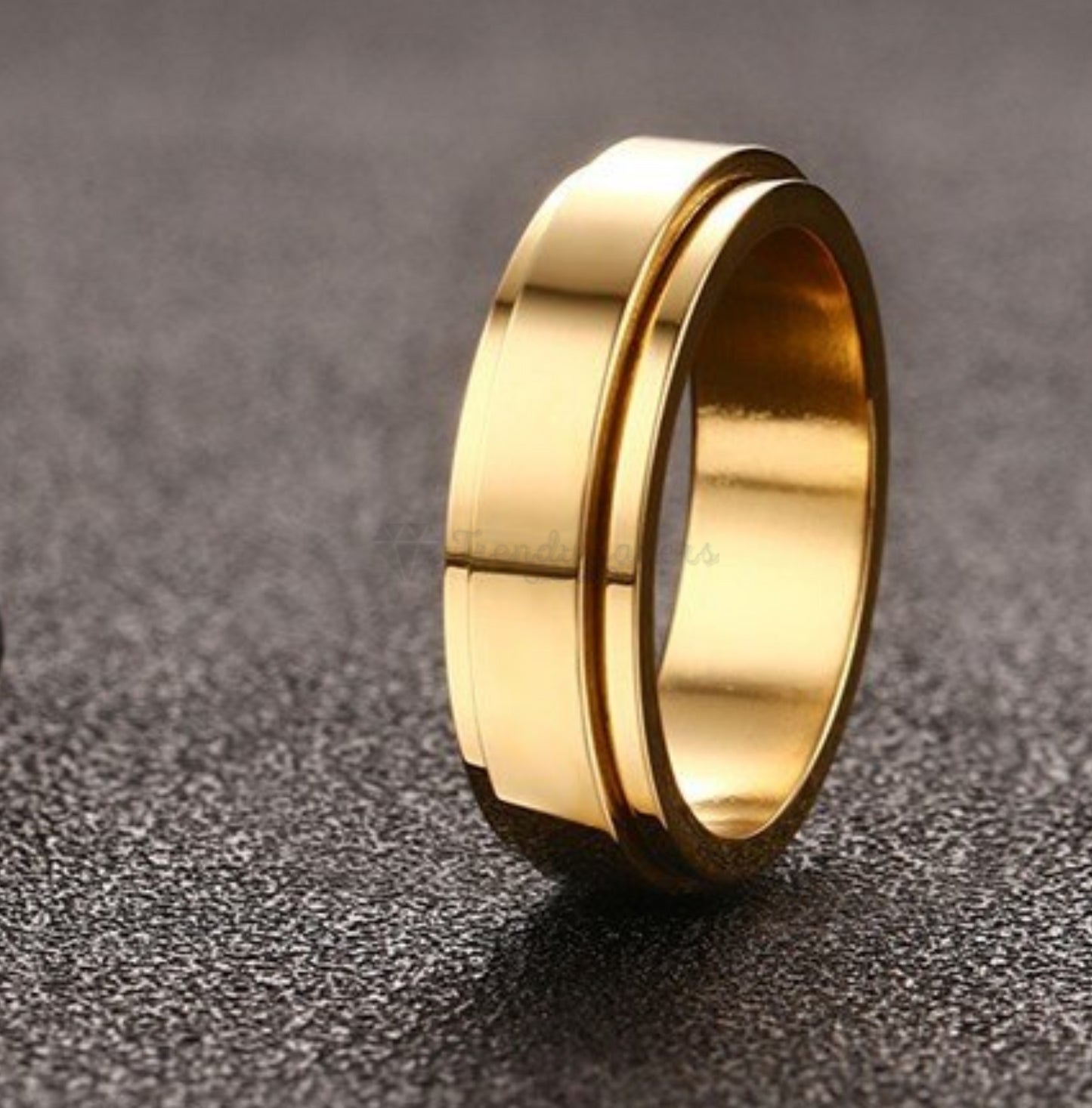 Classic Gold Plated Spinner Fidget Ring Promise Wedding Band Fit Size 8 (18mm) Q
