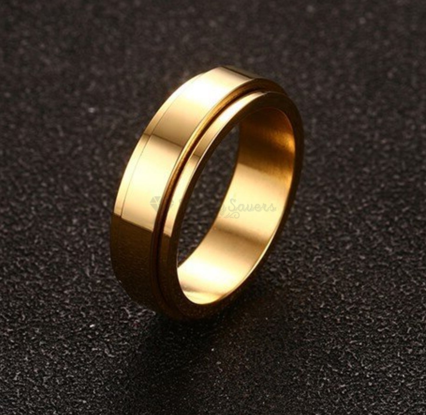 Classic Gold Plated Spinner Fidget Ring Promise Wedding Band Fit Size 8 (18mm) Q