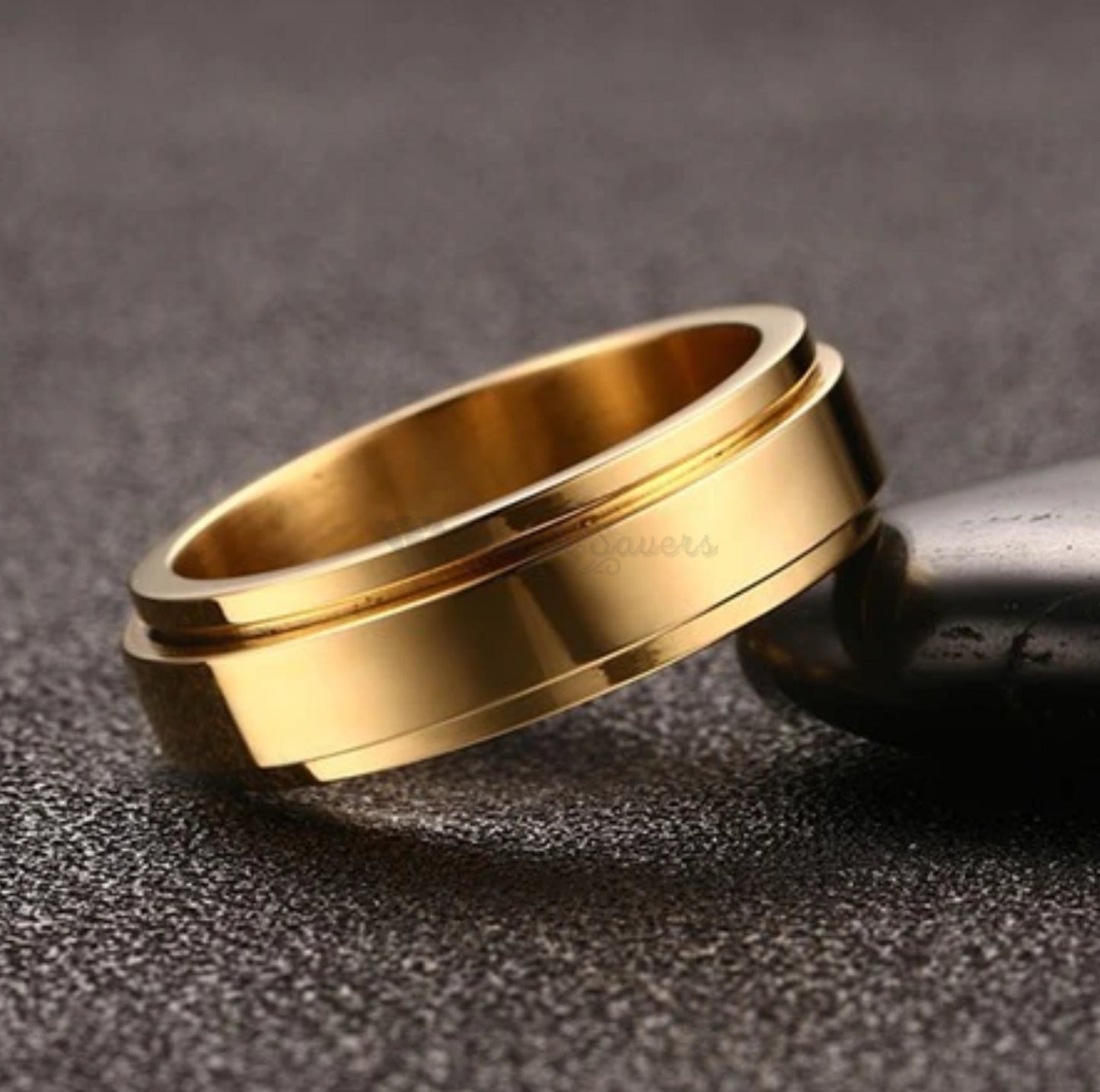 Classic Gold Plated Spinner Fidget Ring Promise Wedding Band Fit Size 8 (18mm) Q