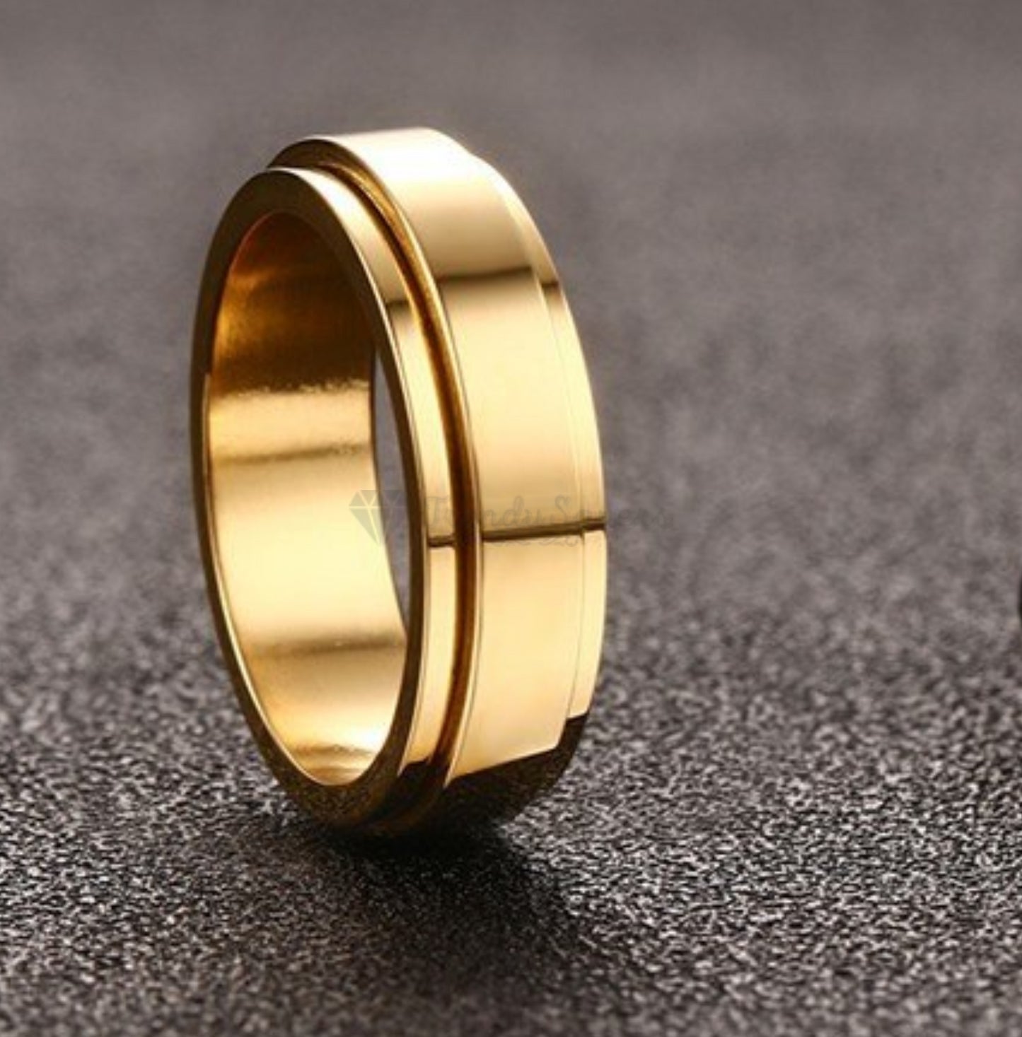 Classic Gold Plated Spinner Fidget Ring Promise Wedding Band Fit Size 8 (18mm) Q