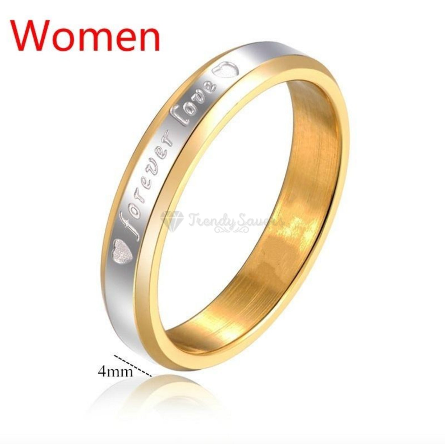 Heart Forever Love Engraved Gold Silver Two Tone Ring Band Fit Size 12 (22mm) Z