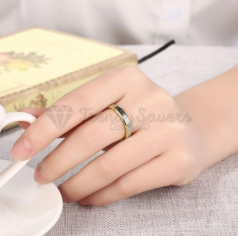 Heart Forever Love Engraved Gold Silver Two Tone Ring Band Fit Size 12 (22mm) Z
