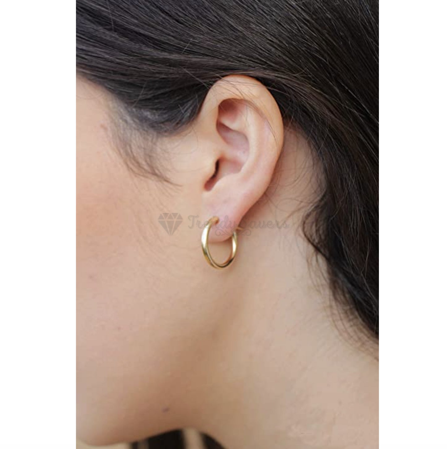 13MM Small Post Round Yellow Gold Clicker Hoop Cartilage Earrings Unisex Jewelry