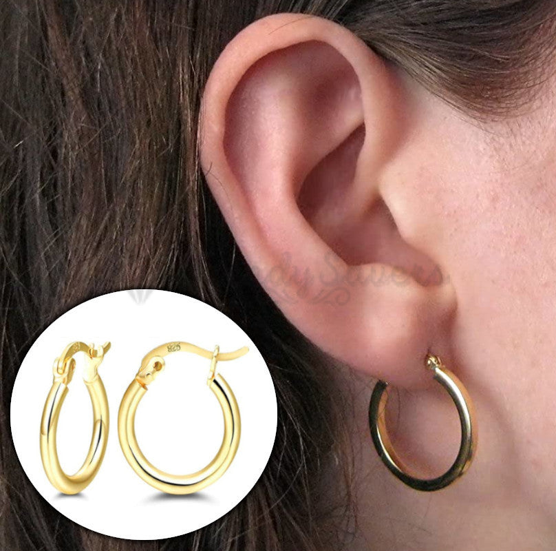 20MM Big Post Round Gold Polished Tube Hoop Cartilage Sleeper Earrings Jewelry