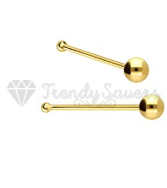 18K Solid Gold On 925 Sterling Silver Nose Stud Unisex Pin Ball Piercing 2.5MM