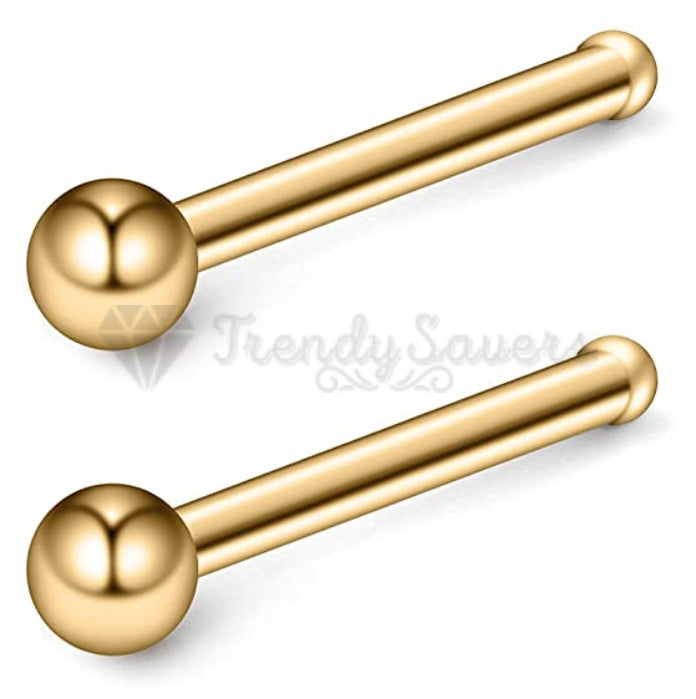 18K Solid Gold On 925 Sterling Silver Nose Stud Unisex Pin Ball Piercing 2.5MM