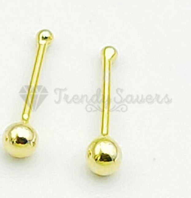 18K Solid Gold On 925 Sterling Silver Nose Stud Unisex Pin Ball Piercing 2.5MM