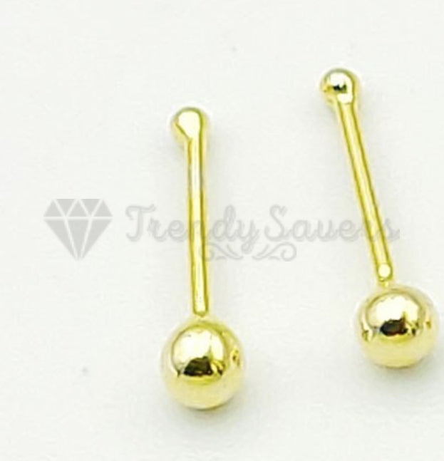 18K Solid Gold On 925 Sterling Silver Nose Stud Unisex Pin Ball Piercing 2.5MM