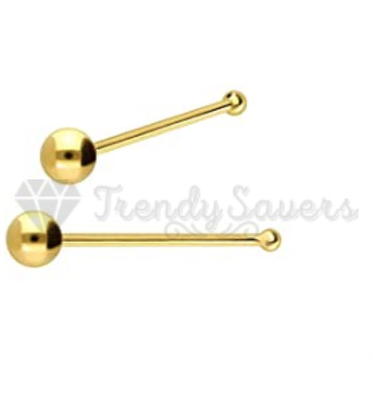 18K Solid Gold On 925 Sterling Silver Nose Stud Unisex Pin Ball Piercing 2.5MM