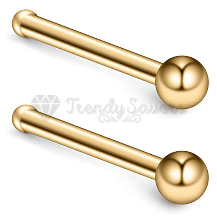 18K Solid Gold On 925 Sterling Silver Nose Stud Unisex Pin Ball Piercing 2.5MM