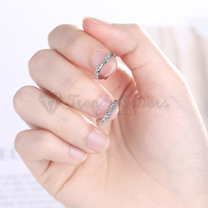 High Polished 925 Sterling Silver CZ Love Heart Shaped Loop Hoop Huggie Earrings