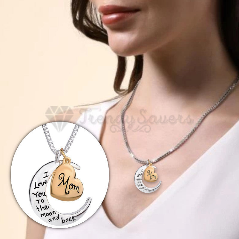18ct Gold Plated I Love You Mom Moon Heart Pendants Silver Chain Women Necklace