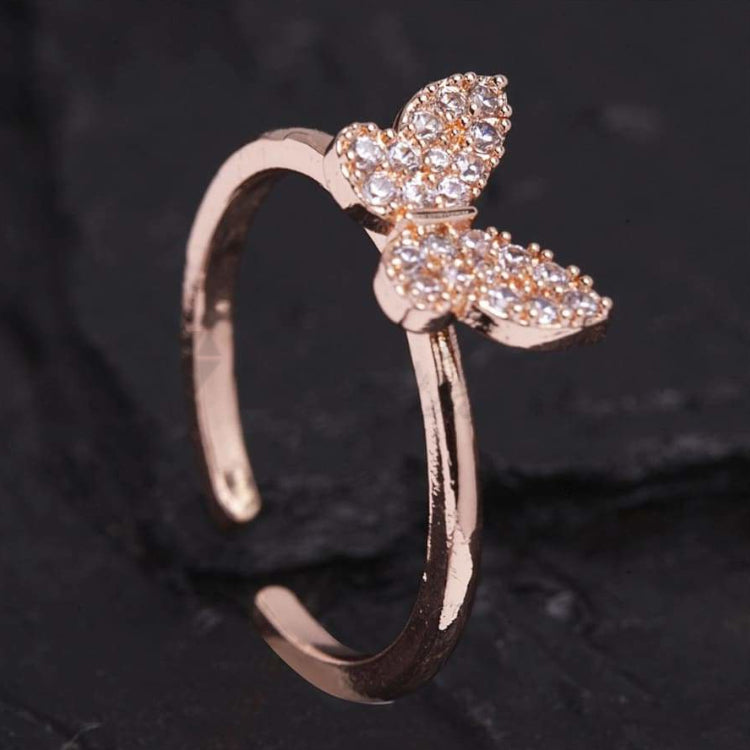 18K Rose Gold Plated Tiny CZ Crystal Butterfly Adjustable Open Band Promise Ring