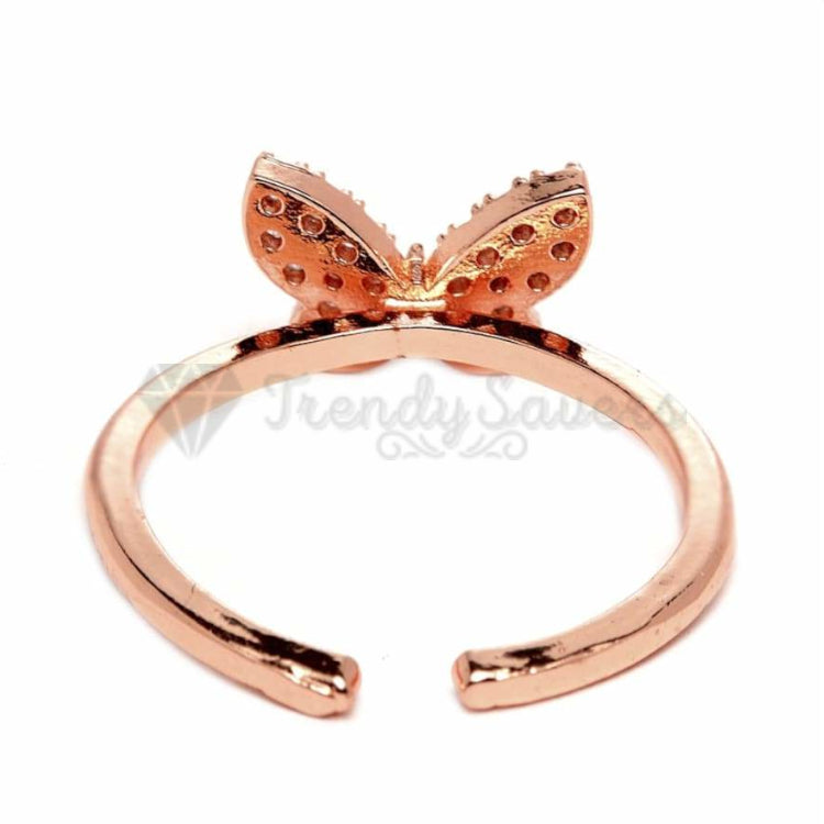 18K Rose Gold Plated Tiny CZ Crystal Butterfly Adjustable Open Band Promise Ring