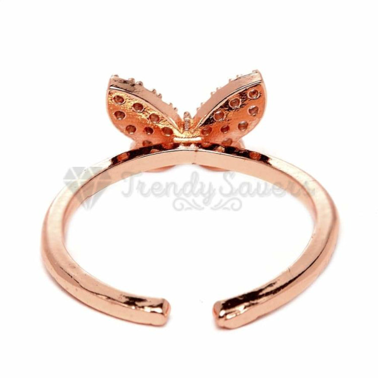 18K Rose Gold Plated Tiny CZ Crystal Butterfly Adjustable Open Band Promise Ring