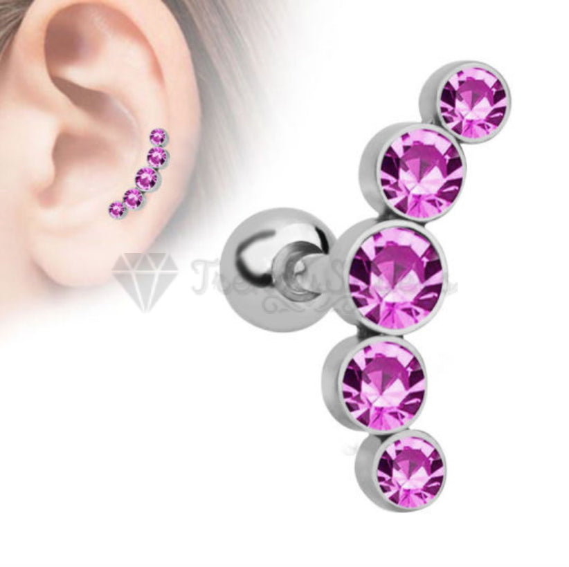 1x Pink Crescent Curve AAA Zircon Helix Cartilage Stud Piercing Earrings Jewelry