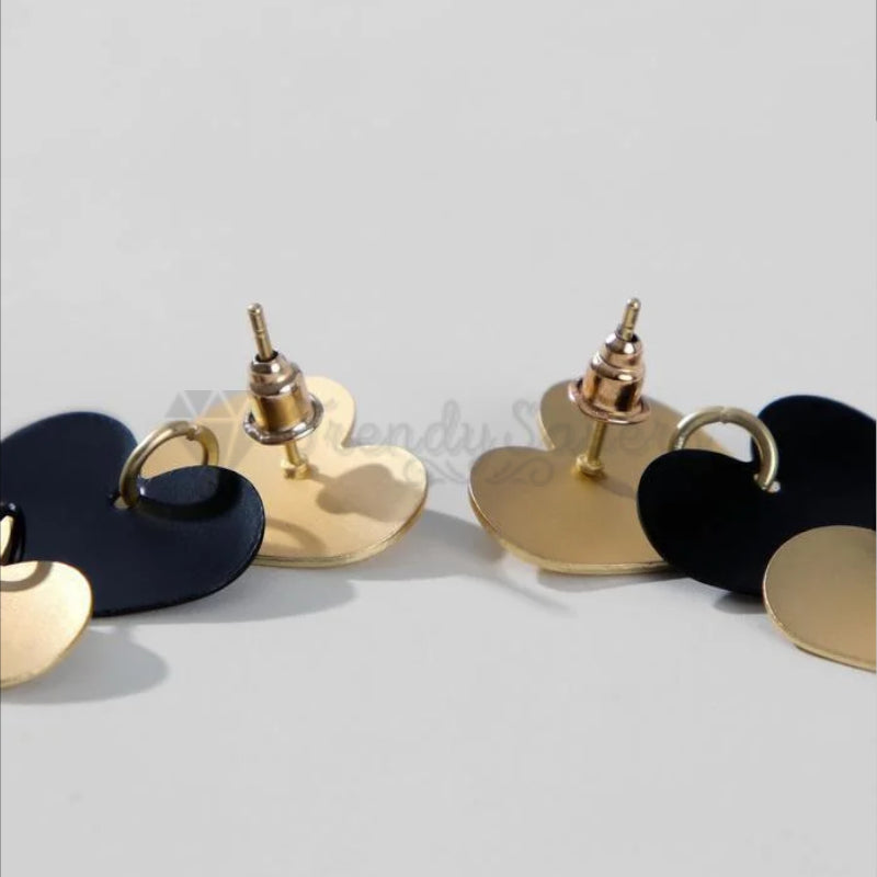 Retro Chic Triple Yellow Black Hearts Ear Stud 18ct Gold Plated Fashion Earrings
