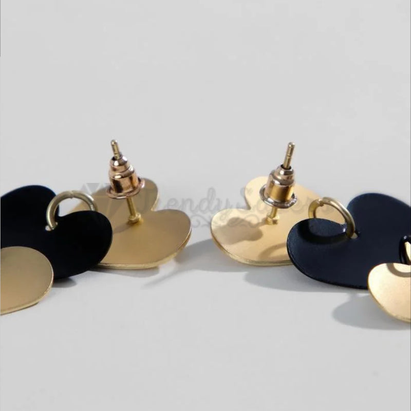 Retro Chic Triple Yellow Black Hearts Ear Stud 18ct Gold Plated Fashion Earrings