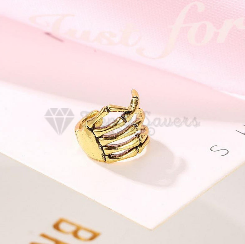1x Surgical Steel Gothic Skeleton Hand Claw Metal Ear Cuff Clip On Gold Earrings