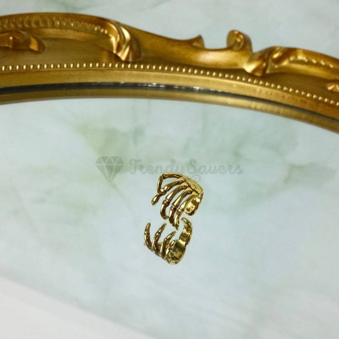 1x Surgical Steel Gothic Skeleton Hand Claw Metal Ear Cuff Clip On Gold Earrings