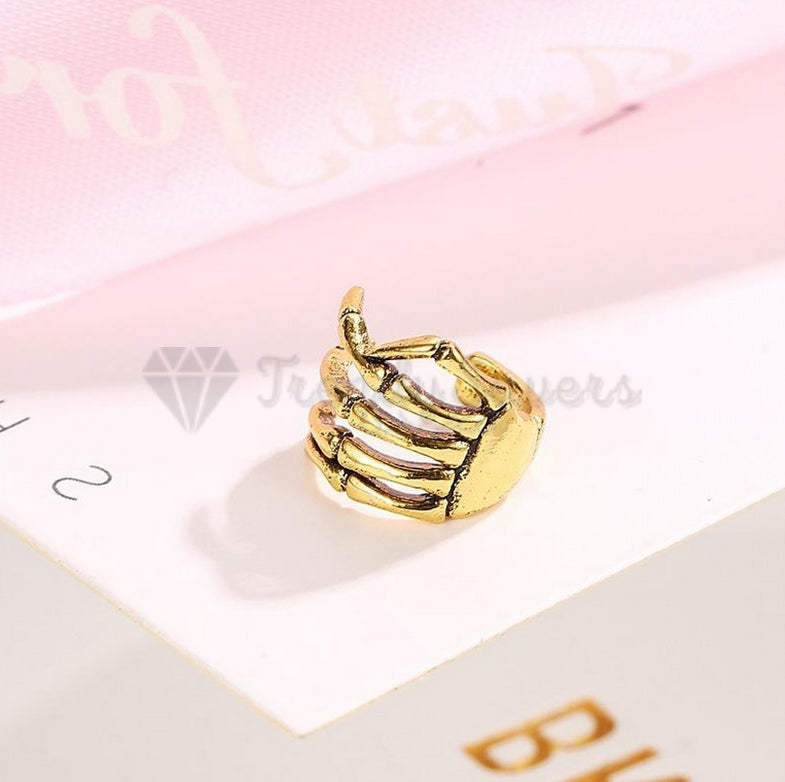 1x Surgical Steel Gothic Skeleton Hand Claw Metal Ear Cuff Clip On Gold Earrings