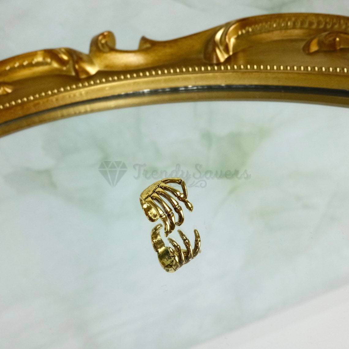 1x Surgical Steel Gothic Skeleton Hand Claw Metal Ear Cuff Clip On Gold Earrings