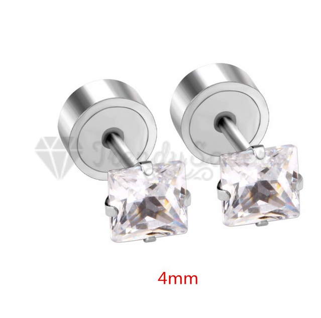 4MM Stainless Steel Silver Diamond Cut Crystal Small Stud Earrings Women Jewelry