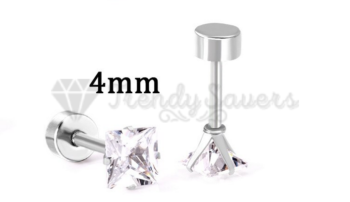 4MM Stainless Steel Silver Diamond Cut Crystal Small Stud Earrings Women Jewelry