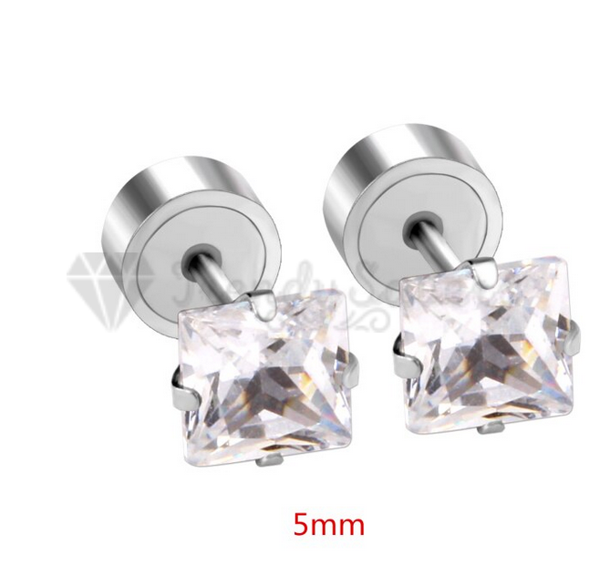 5MM Silver Cubic Zirconia Clear Crystal Stud Earrings CZ Surgical Steel Jewelry
