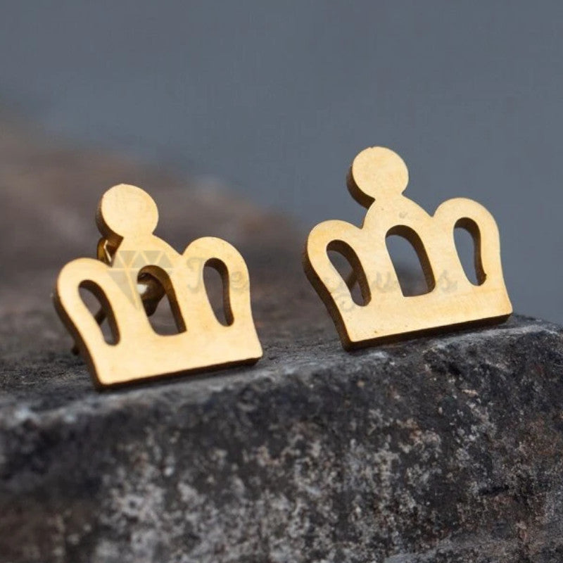 Surgical Steel Gold Tone Queen Princess Crown Shaped Women Sleeper Stud Earrings