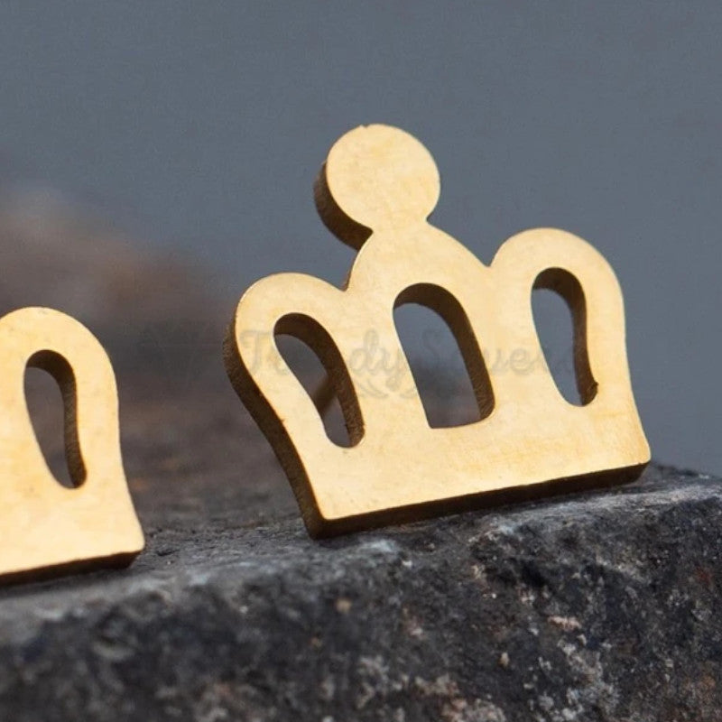 Surgical Steel Gold Tone Queen Princess Crown Shaped Women Sleeper Stud Earrings